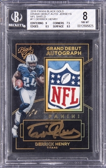2016 Panini Football Black Gold Grand Debut Rookie Shield Patch Autograph #11 Derrick Henry Signed Rookie Card (#1/1) - BGS NM-MT 8